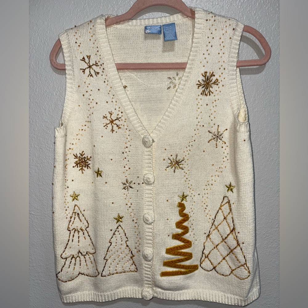 Holiday Editions Cream Cardigan with Gold Accents